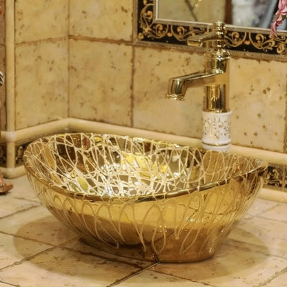 European gold-plated ceramic vessel sink with oval shape, small size, ideal for bathroom countertops by 𝕄𝕔 𝕋𝕙𝕖 𝔹𝕝𝕒𝕔𝕜 𝔻𝕚�