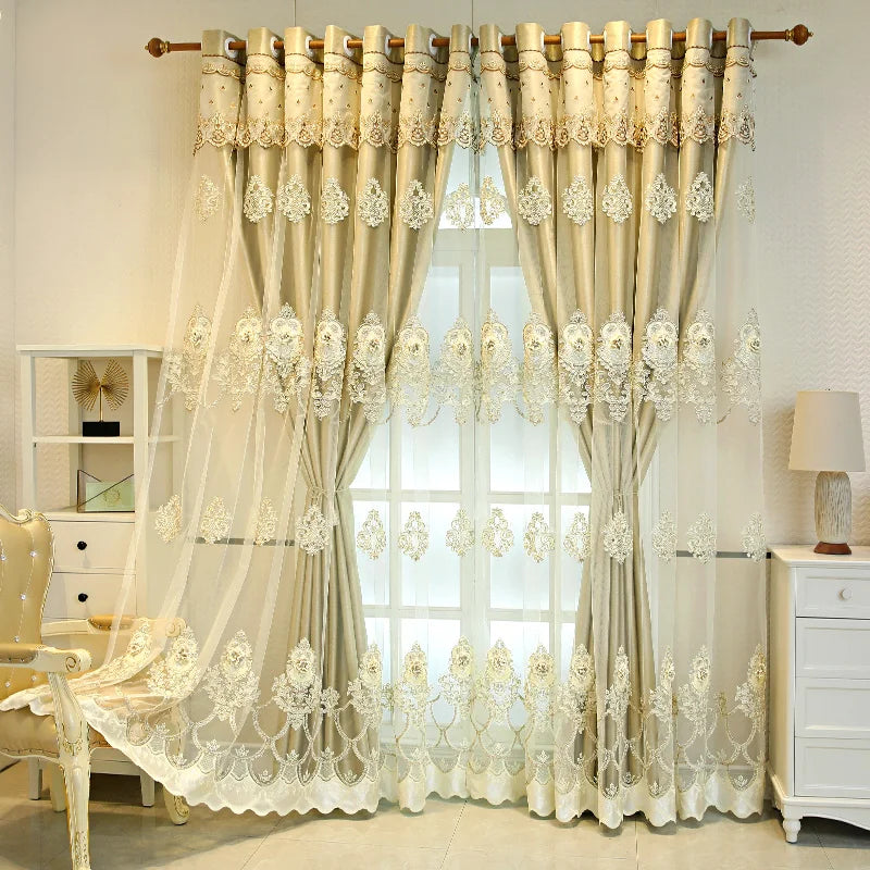 Elegant Double-Layer Curtains with Embossed Base &amp; 3D Embroidered Detailing Decorative Blackout Drapes for Bedroom/Living Room - https://mohammadcollection.com