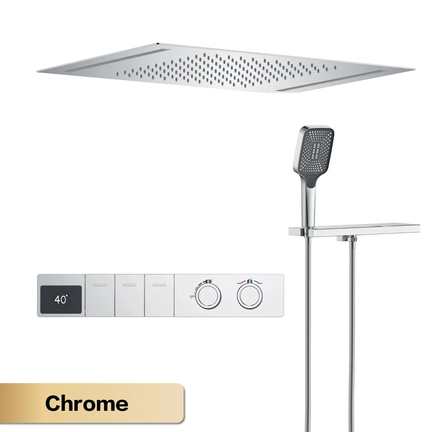 Luxury brass gun gray bathroom shower system with LED digital display, hot and cold water controls, embedded design from 𝕄𝕔 𝕋𝕙𝕖 𝔹𝕝𝕒𝕔𝕜 𝔻�