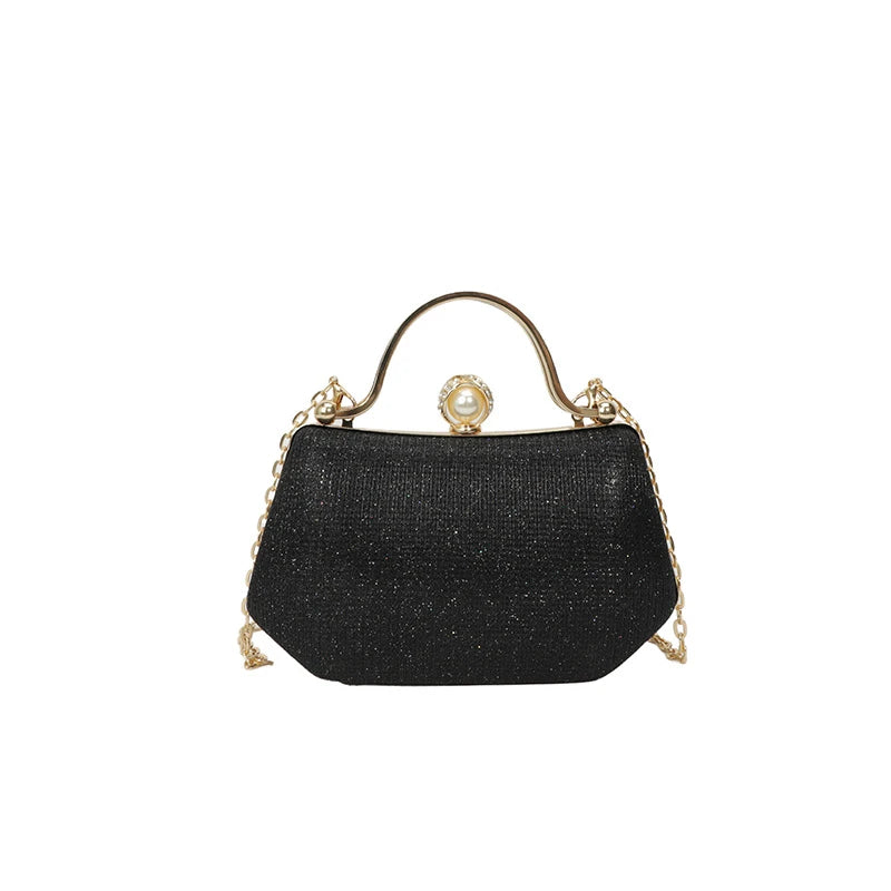Black solid color MC The Black Diamonds hand bag with chain strap, versatile evening bag for women, simple and stylish crossbody design