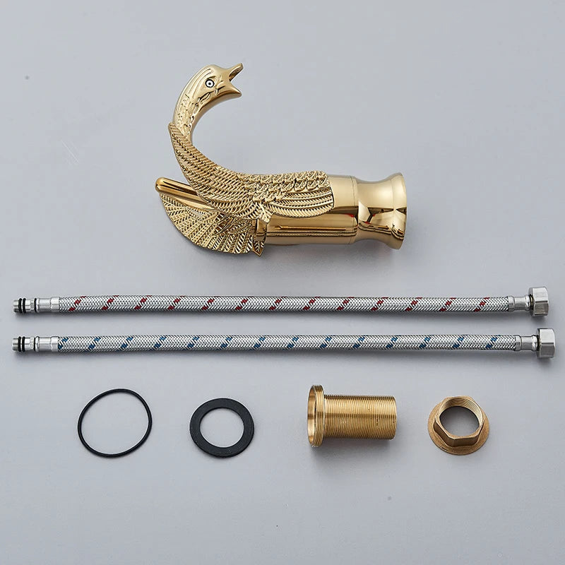 MC THE BLACK DIAMOND golden basin faucet with swan-shaped design, deck mount, single handle hot and cold water mixer for bath sinks