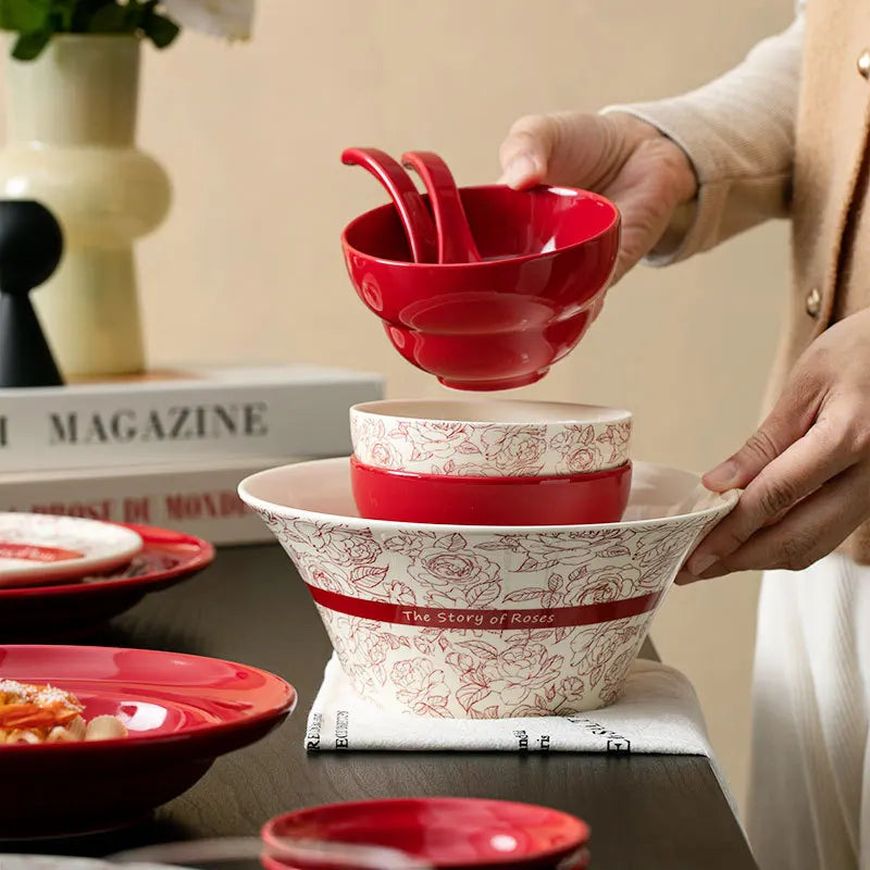 Red retro ceramic steak plate from 𝕄𝕔 𝕋𝕙𝕖 𝔹𝕝𝕒𝕔𝕜 𝔻𝕚𝕒𝕞𝕠𝕟�