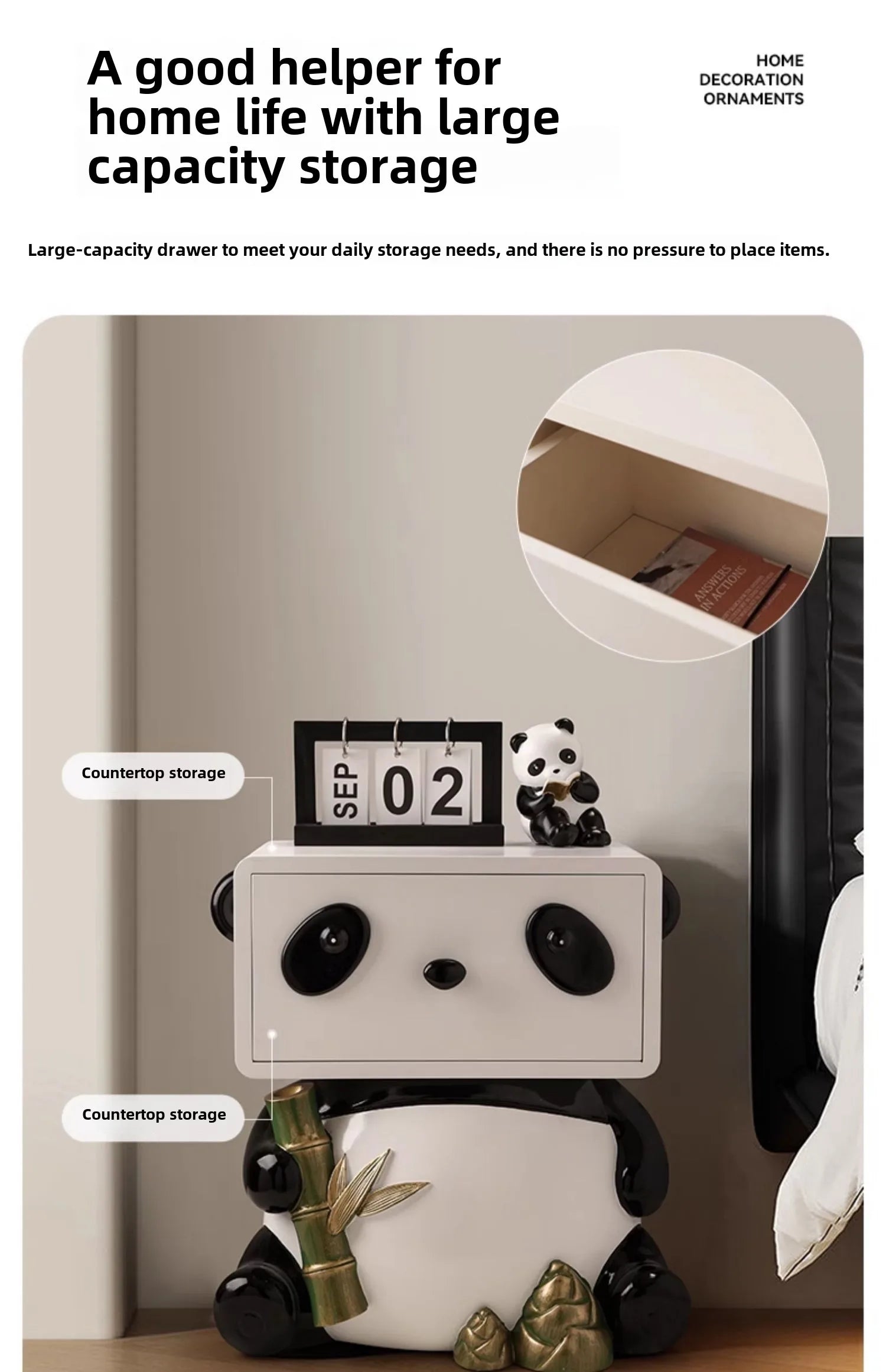 Cute Panda Bedside Table, Creative Floor Storage Ornament, Living Room, Bedroom, Sofa, Side Cabinet, Home Decoration, Furniture - 𝕄𝕮 𝕋𝕙𝕖 𝔹𝕝𝕒𝕔𝕜 𝔻𝕚𝕒𝕞𝕠𝕟𝕕