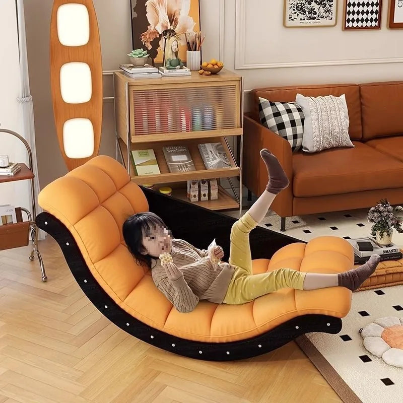 Classic Mc The Black Diamond solid wood rocking chair with curved armrests and a retro style, suitable for living room or balcony decor.