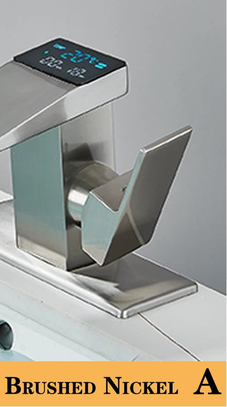 Smart digital display basin sink faucet with LED temperature indicator, waterfall design, hot and cold water controls, by 𝕄𝕔 𝕋𝕙𝕖 𝔹𝕝𝕒𝕔𝕜 𝔻�