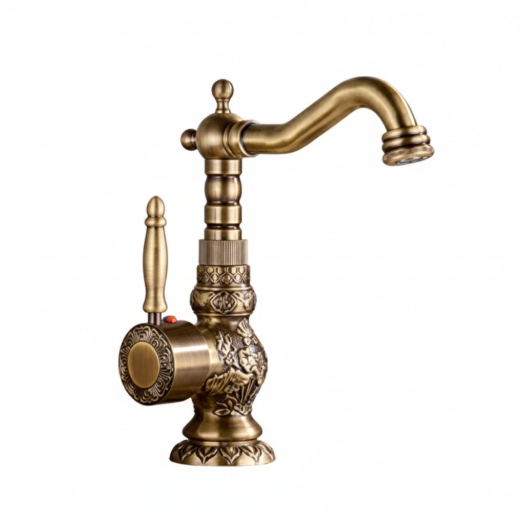 Antique bronze copper deck-mounted kitchen faucet with hot and cold water mixer, designed for bathroom sinks, by 𝕄𝕔 𝕋𝕙𝕖 𝔹𝕝𝕒𝕔𝕜 𝔻�