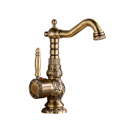 Luxury Antique Bronze Copper Carving Deck Mounted Kitchen Faucet Bathroom Basin Faucet Sink Faucet Mixer Hot and Cold Water Tap - https://mohammadcollection.com