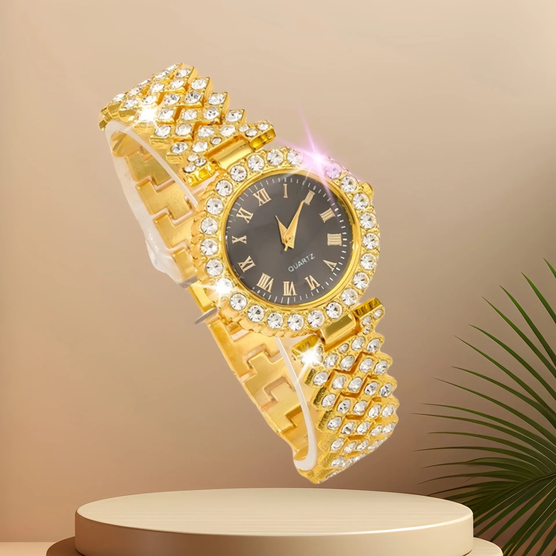Fashionable women's quartz watch set by MC THE BLACK DIAMOND, featuring a stylish watch with a sleek design and elegant details.