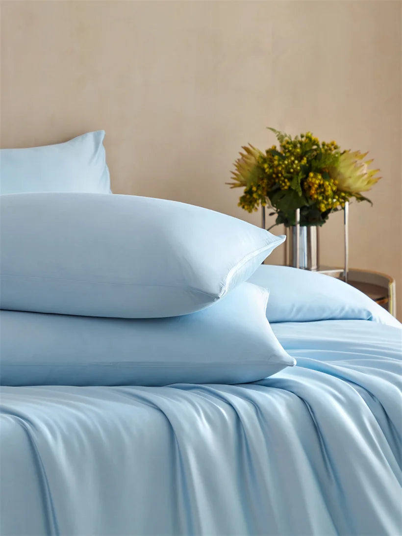 MC Collection 100% Mulberry Silk Bedding Set featuring smooth silk sheets and pillowcases in elegant home decor style.