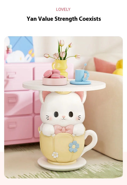 Kawaii Room Decor Coffee Table Sofa Side Table Girl Bedroom Nightstand Cartoon Cat Floor Decoration Cream Living Room Furniture - https://mohammadcollection.com