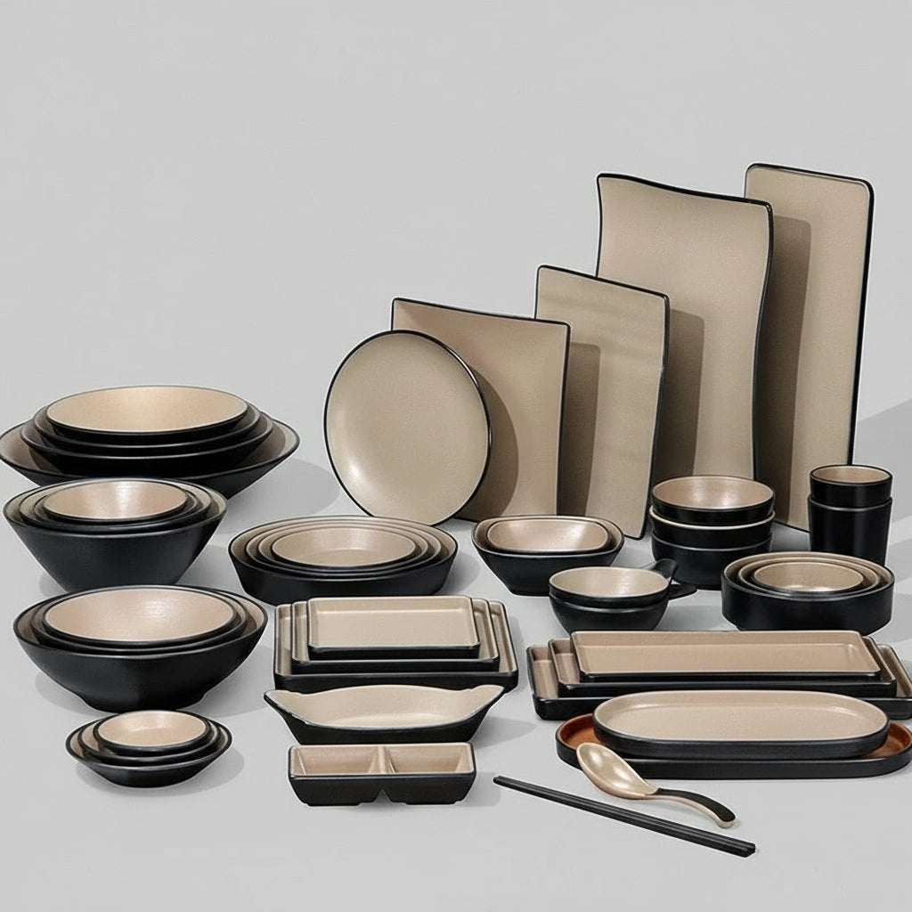 Rectangular Japanese-style melamine dinner plate with durable coating, ideal for barbecues and outdoor meals, by 𝕄𝕔 𝕋𝕙𝕖 𝔹𝕝𝕒𝕔𝕜 𝔻�