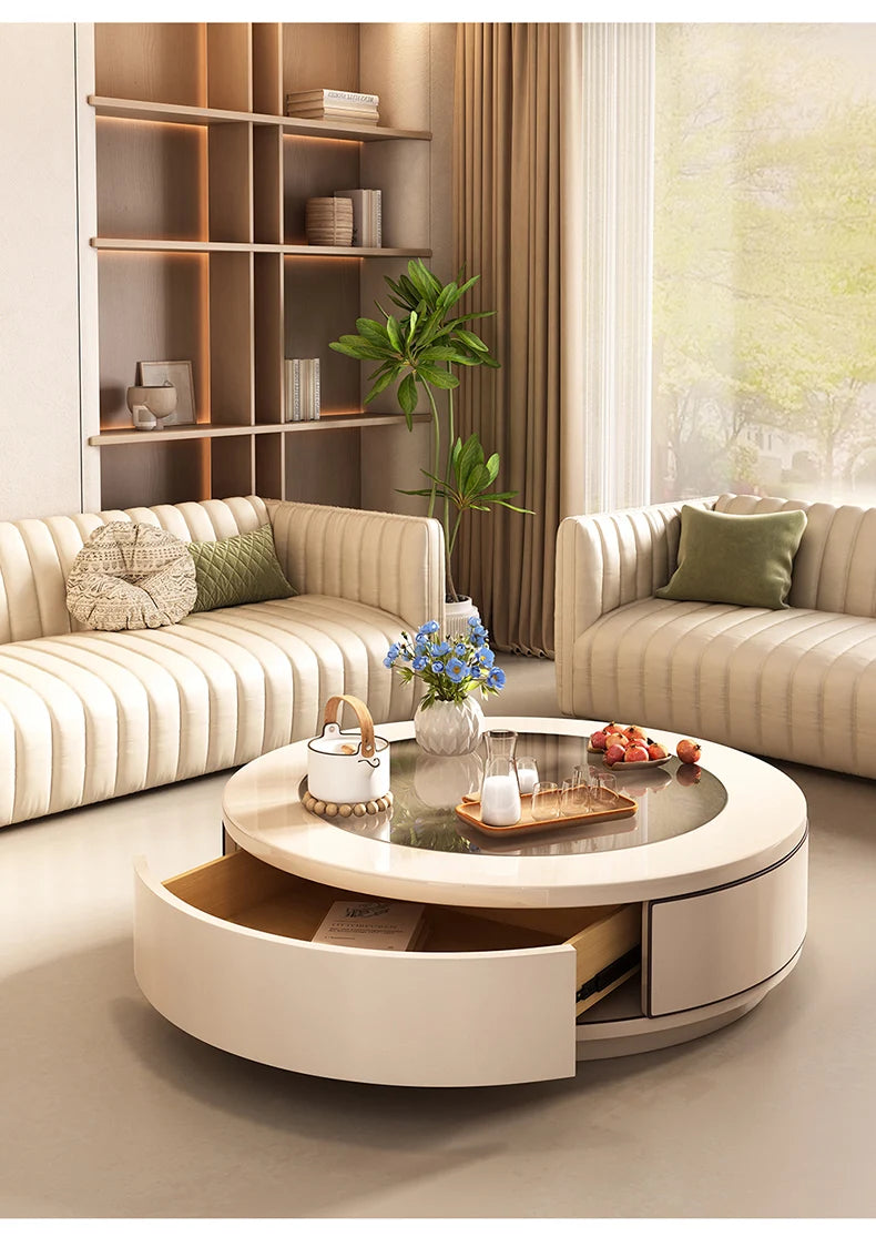 Minimalist Nordic-style coffee table by MC THE BLACK DIAMOND featuring sleek, aesthetic storage design for modern living rooms.