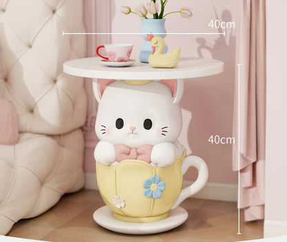 Kawaii Room Decor Coffee Table Sofa Side Table Girl Bedroom Nightstand Cartoon Cat Floor Decoration Cream Living Room Furniture - https://mohammadcollection.com
