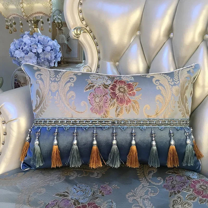 European luxury Jacquard tassel lace sofa pillow cover with decorative embroidery and large rectangular design from 𝕄𝕔 𝕋𝕙𝕖 𝔹𝕝𝕒𝕔𝕜 𝔻𝕚�