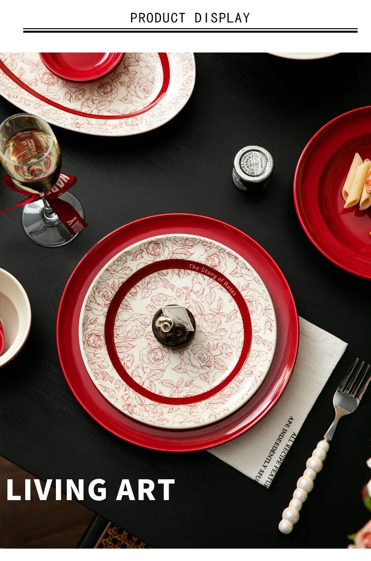 Red retro ceramic dinner plate from 𝕄𝕔 𝕋𝕙𝕖 𝔹𝕝𝕒𝕔𝕜 𝔻𝕚𝕒𝕞𝕠𝕟�