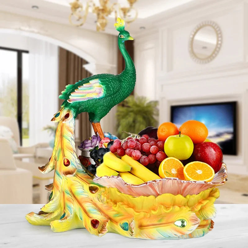 European style peacock fruit candy plate by MC THE BLACK DIAMOND, decorative ceramic tray with colorful peacock design for dry fruits or snacks.