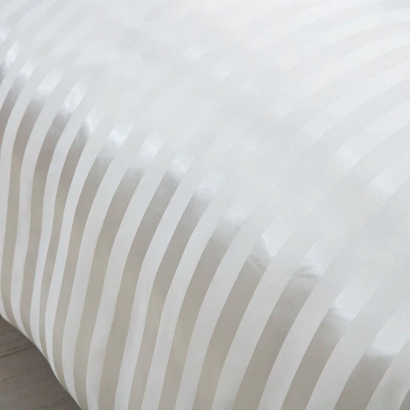 Luxury ivory white satin striped duvet cover set by MC The Black Diamonds, silky smooth bedding for full, queen, king, or double beds.