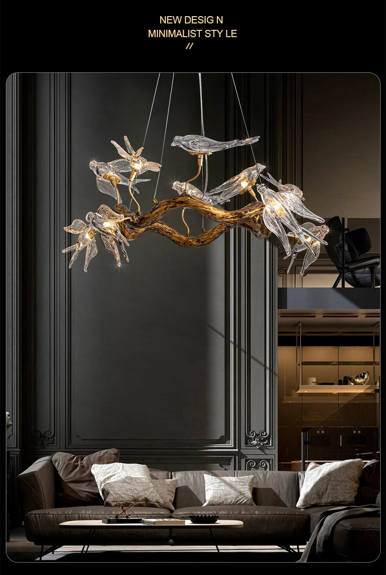 Vintage Round Bird Ceiling Chandelier Swallow