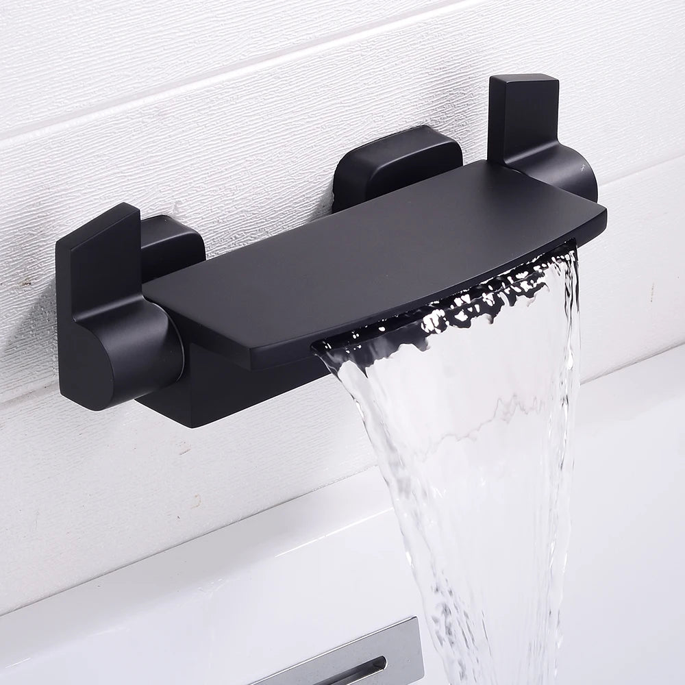 Black bathroom waterfall bath fixture by 𝕄𝕮 𝕋𝕙𝕖 𝔹𝕝𝕒𝕔𝕜 𝔻𝕚𝕒𝕞𝕠𝕟�