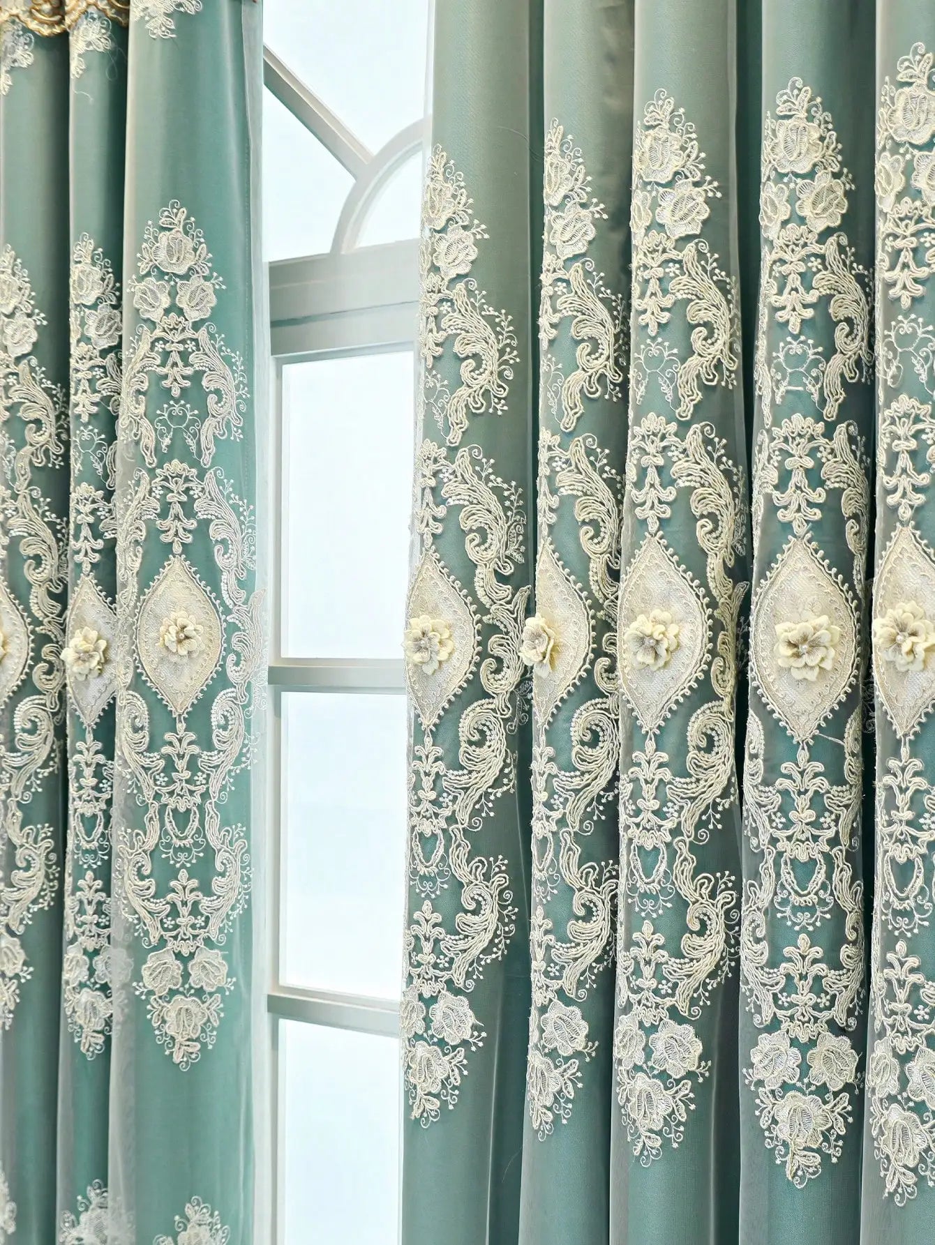 1PC Curtains,Luxury vintage-style embroidered curtains with 3D relief patterns, dual-layer design for privacy and light control - https://mohammadcollection.com
