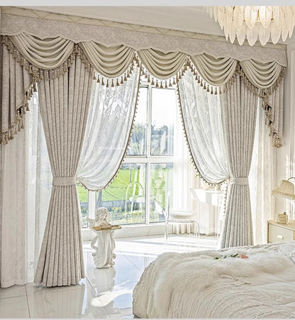 New Relief Jacquard Beige Chenille Curtains for Living Rooms Bedrooms Balconies Villas Custom Window Screens Valance - https://mohammadcollection.com