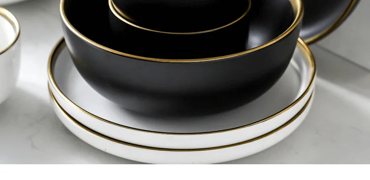 Black and white matte porcelain dinner plate from MC THE BLACK DIAMOND, showcasing a sleek, modern kitchenware design.