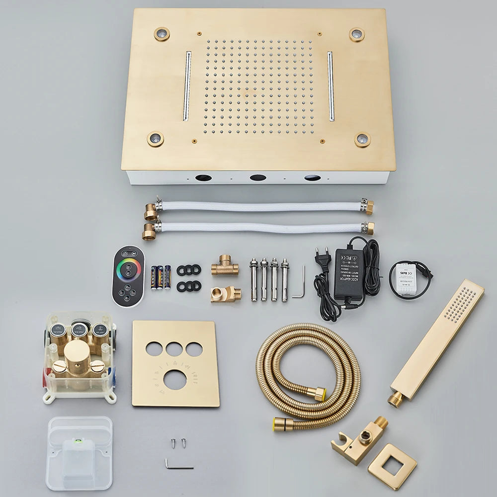 Black thermostatic bathroom shower faucet set with dual controls and modern design, by 𝕄𝕔 𝕋𝕙𝕖 𝔹𝕝𝕒𝕔𝕜 𝔻𝕚𝕒�
