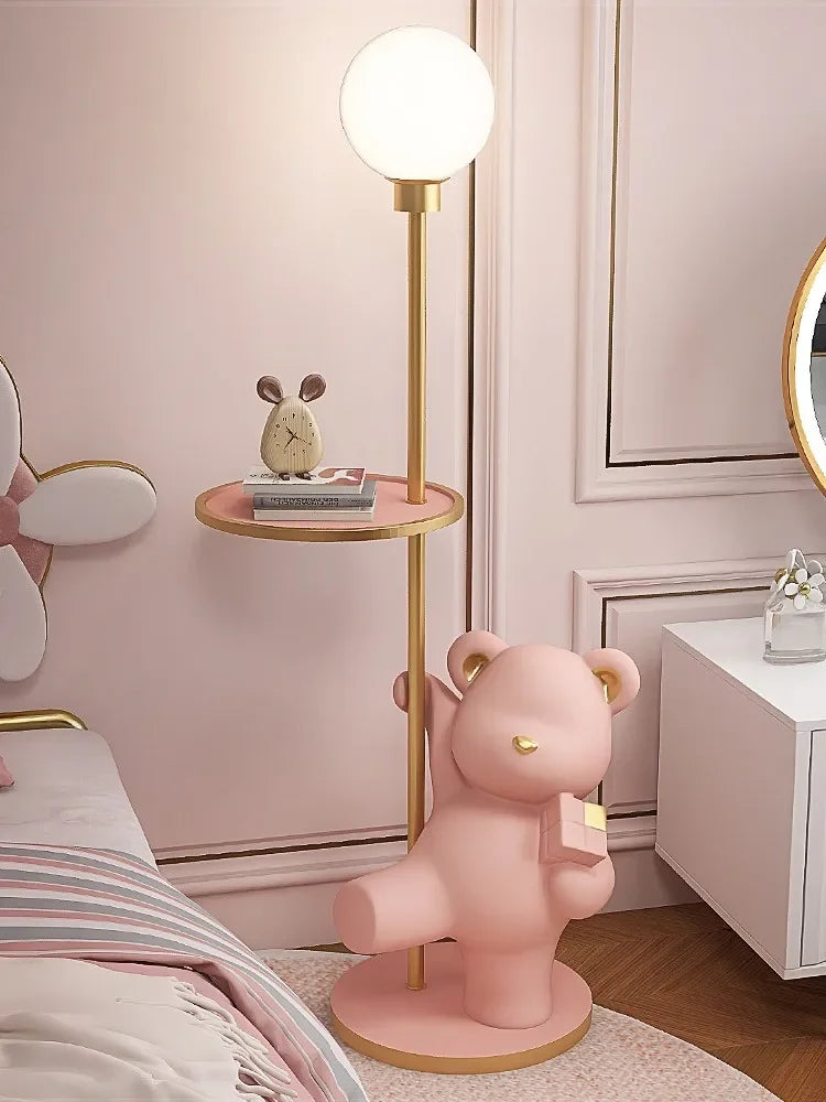 Nordic luxury living room large bear floor lamp storage rack bedroom bedside table lamp integrated vertical table lamp - https://mohammadcollection.com