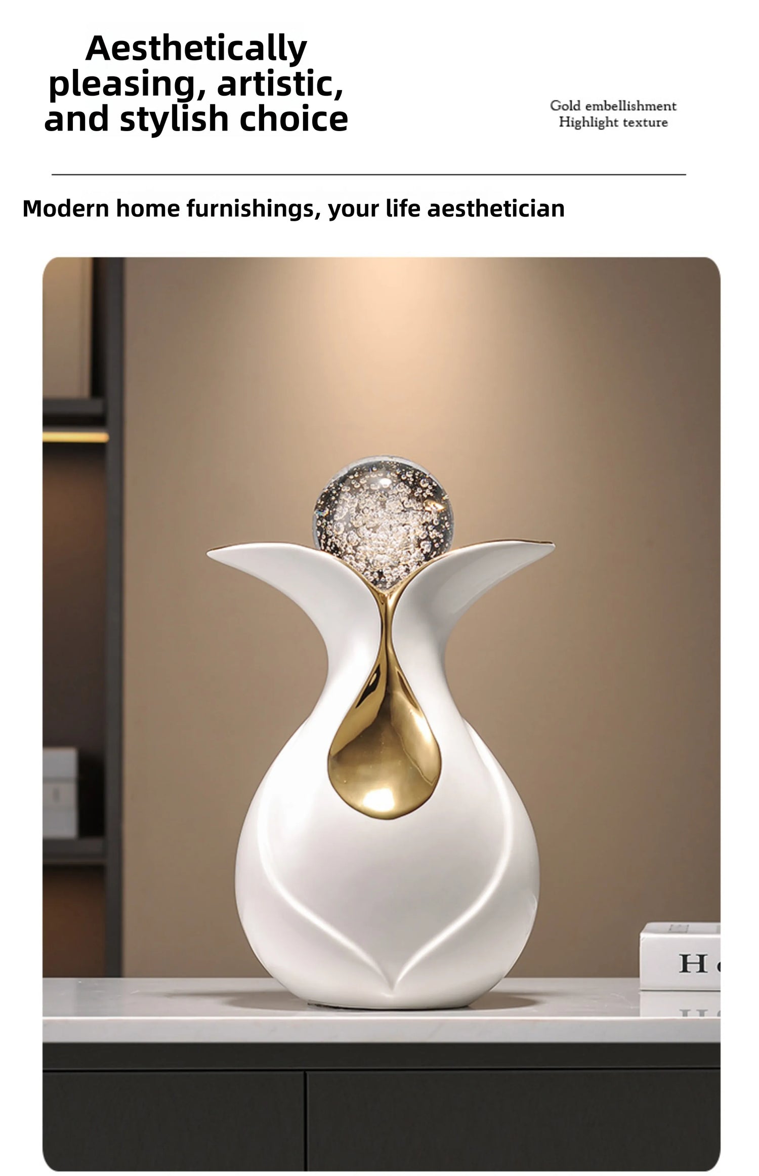 Modern Art Ceramic Ornaments Crystal Ball Feng Shui Home Decor Living Room Wine Cabinet TV Cabinet Office Decorative Figurines - 𝕄𝕮 𝕋𝕙𝕖 𝔹𝕝𝕒𝕔𝕜 𝔻𝕚𝕒𝕞𝕠𝕟𝕕