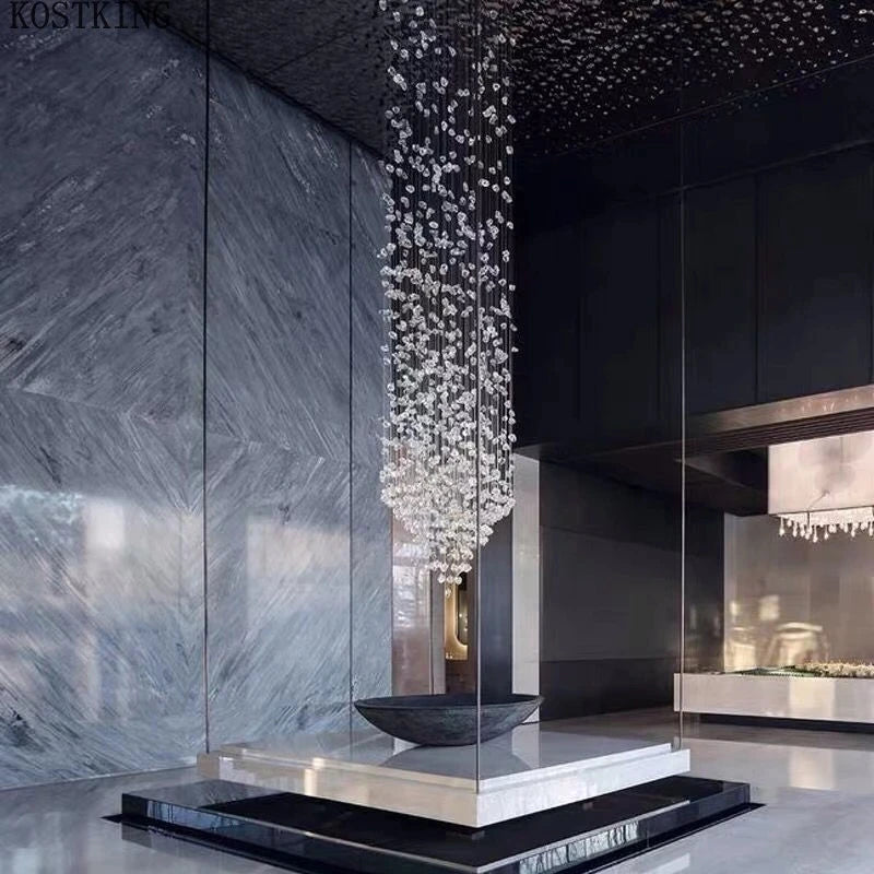 Modern Stone Crystal LED Chandelier Large Staircase Luxury Ceiling Pendant Light Home Decor Cristal Glass Suspension Lamps - https://mohammadcollection.com