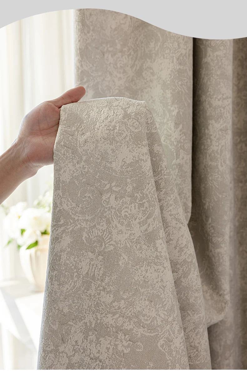 Beige jacquard chenille curtains from MC THE BLACK DIAMOND, ideal for living rooms, bedrooms, and balconies.