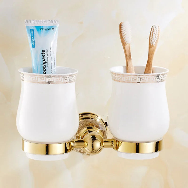 Luxury Gold Polished Brass Bathroom Accessories Set - Wall-Mounted Crystal Bath Hardware Collection - https://mohammadcollection.com