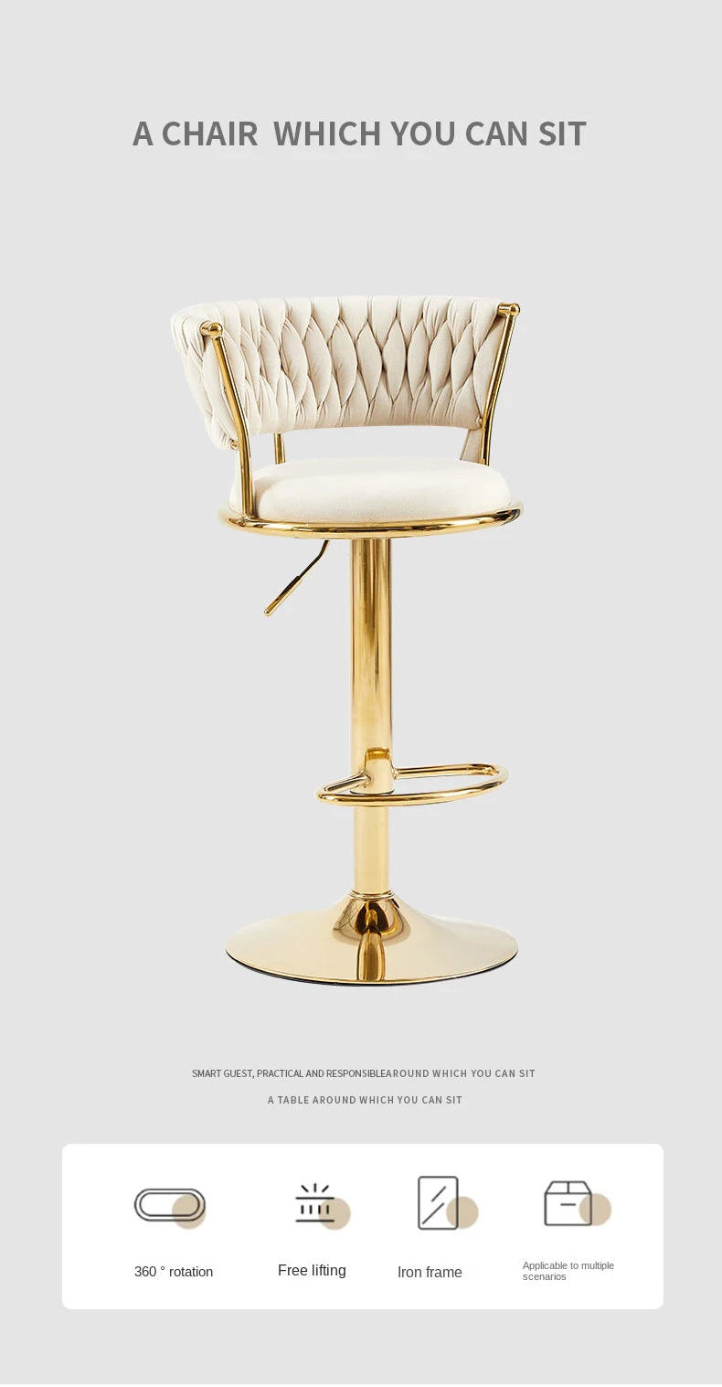 Rotating Lifting Bar Chair, High Foot Stool, Nordic Furniture, Backrest, Velvet Bar Stool, Bar Stools For Kitchen, Counter Stool - 𝕄𝕮 𝕋𝕙𝕖 𝔹𝕝𝕒𝕔𝕜 𝔻𝕚𝕒𝕞𝕠𝕟𝕕