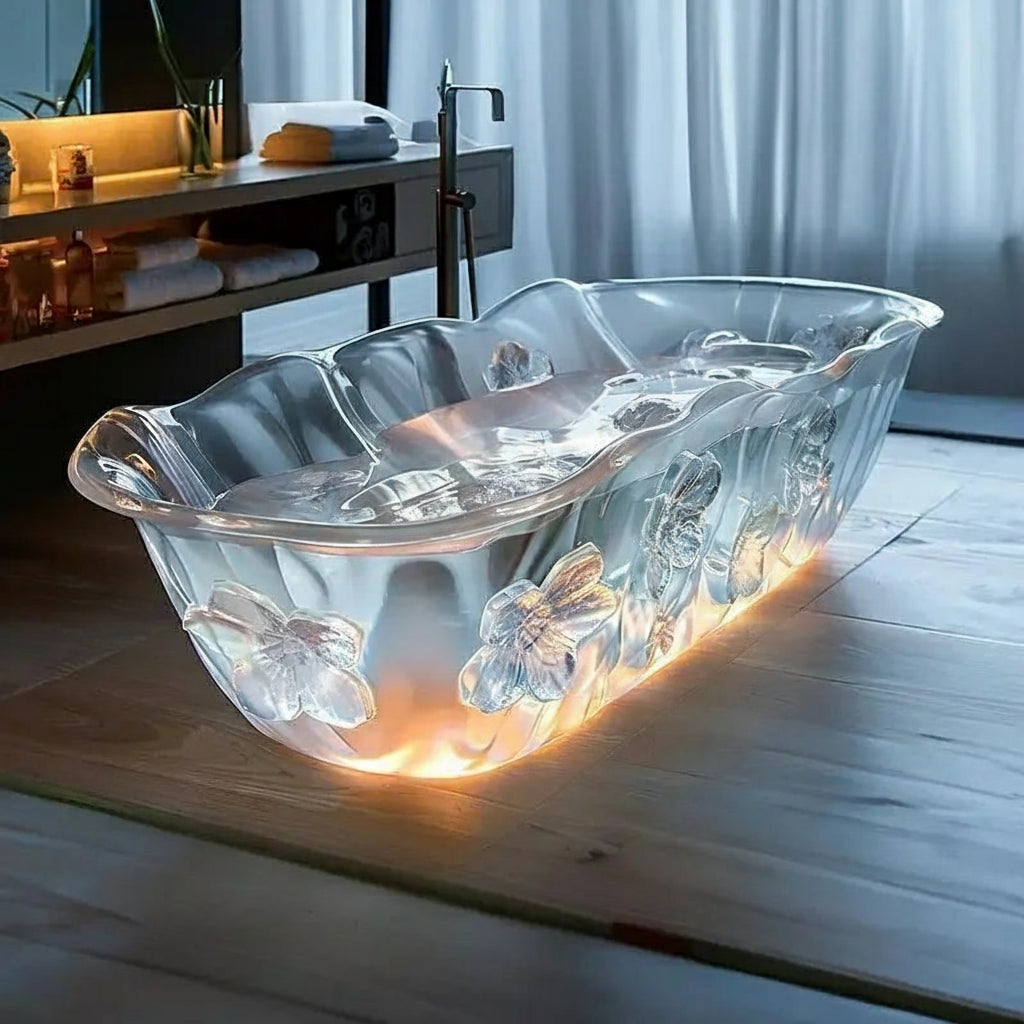Y Transparent bathtub AI concept couple freestanding crystal corrugated resin bathtub - https://mohammadcollection.com