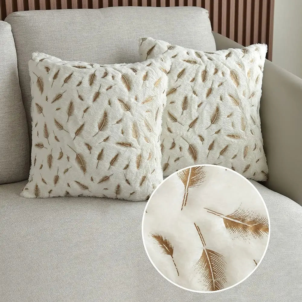 Gold feather velvet pillow cover featuring decorative plush design, suitable for sofa or car, 45x45 cm from 𝕄𝕔 𝕋𝕙𝕖 𝔹𝕝𝕒𝕔𝕜 𝔻�