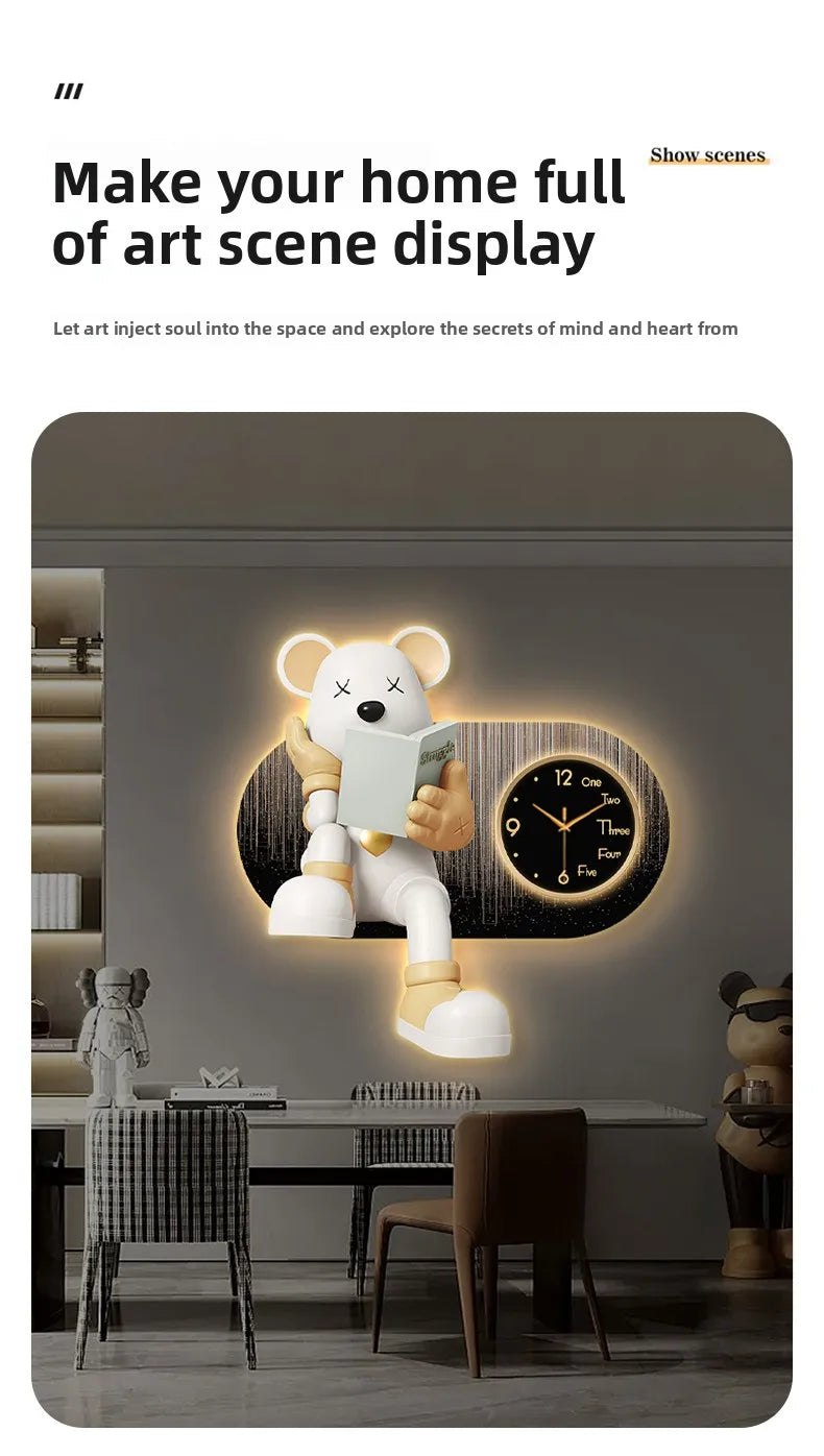 Creative Living Room Decoration Wall Clock Modern Design Cartoon Bear LED Clock Wall Painting Children Room Clock Luminous Mute - 𝕄𝕮 𝕋𝕙𝕖 𝔹𝕝𝕒𝕔𝕜 𝔻𝕚𝕒𝕞𝕠𝕟𝕕