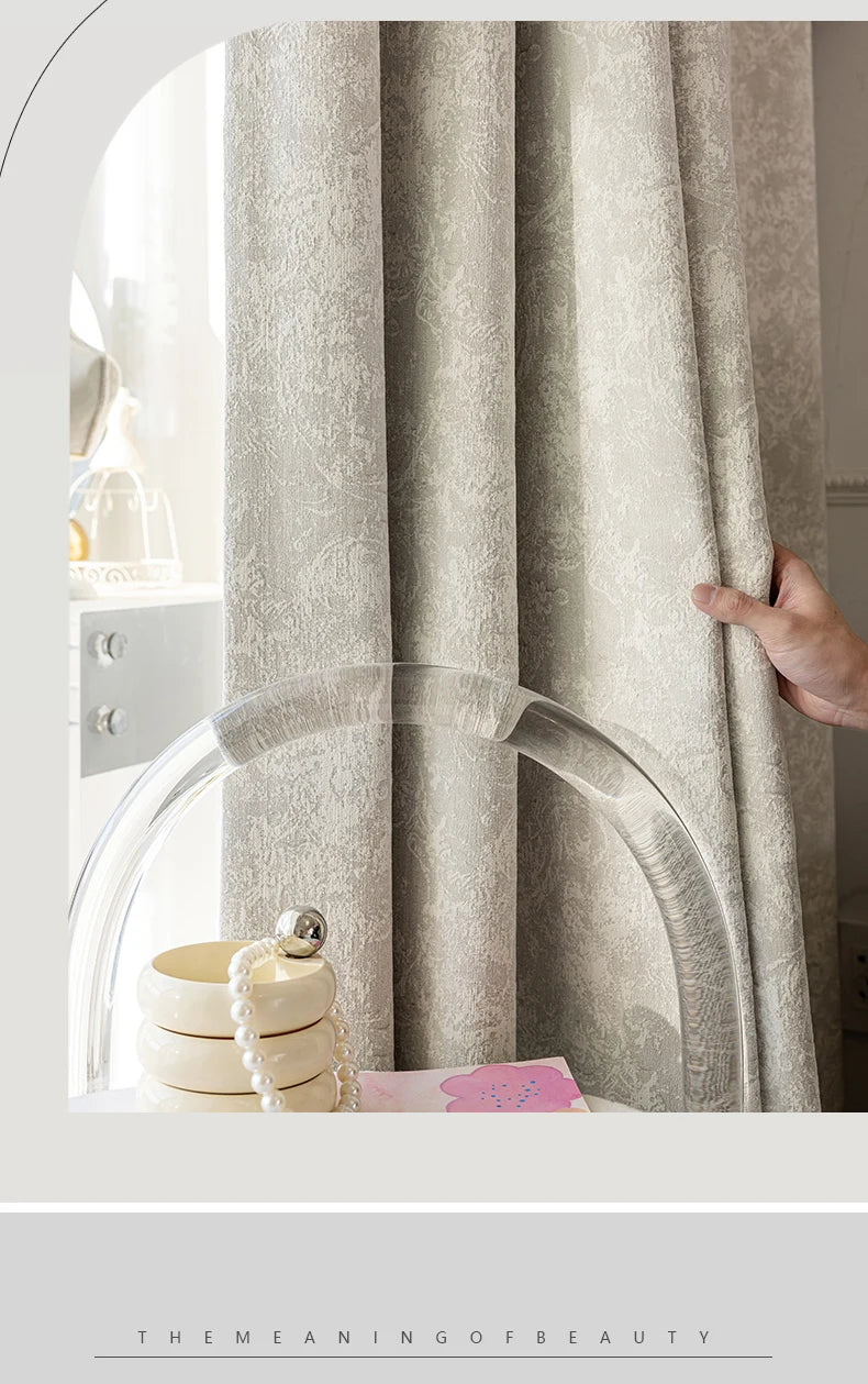 Beige MC THE BLACK DIAMOND jacquard chenille curtains for living rooms and bedrooms, featuring elegant window valance design.
