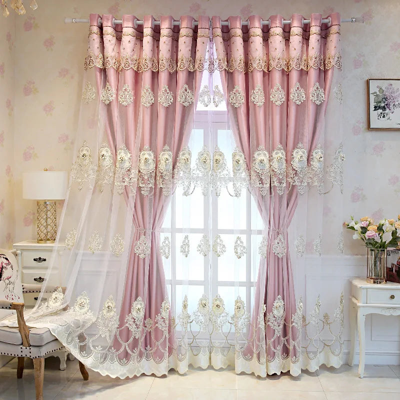 Elegant Double-Layer Curtains with Embossed Base &amp; 3D Embroidered Detailing Decorative Blackout Drapes for Bedroom/Living Room - https://mohammadcollection.com