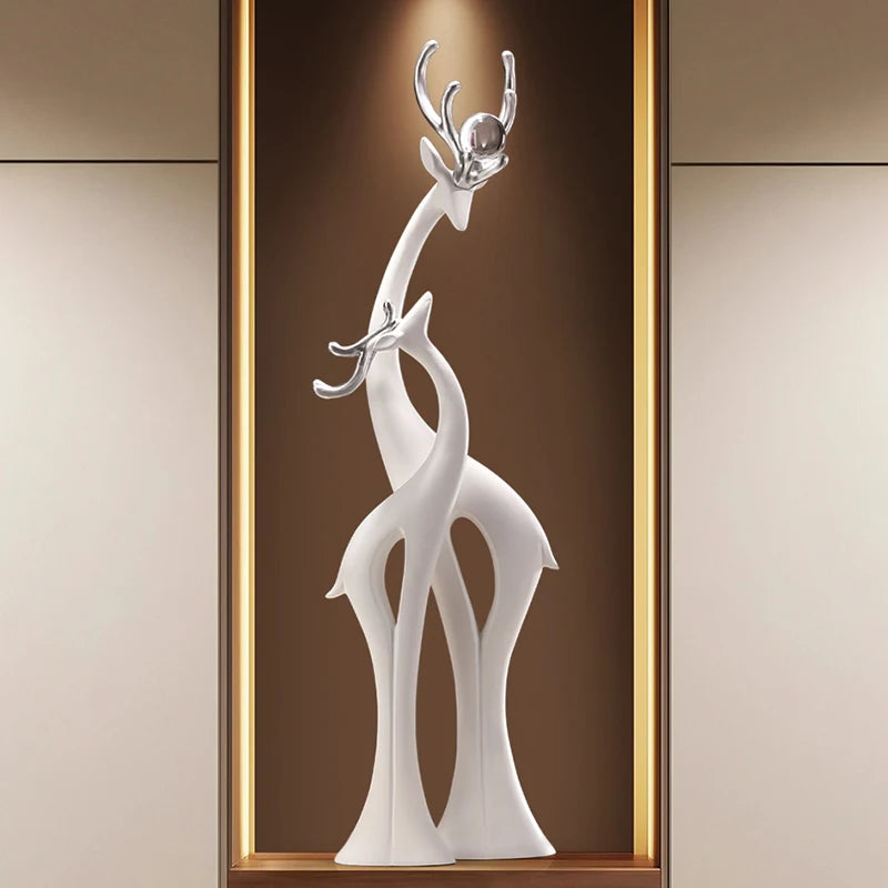 Modern Simple Home Decor Couple Deer Figurine Ornament Light Luxury Living Room TV Cabinet Entrance Desk Decoration Wedding Gift - 𝕄𝕮 𝕋𝕙𝕖 𝔹𝕝𝕒𝕔𝕜 𝔻𝕚𝕒𝕞𝕠𝕟𝕕