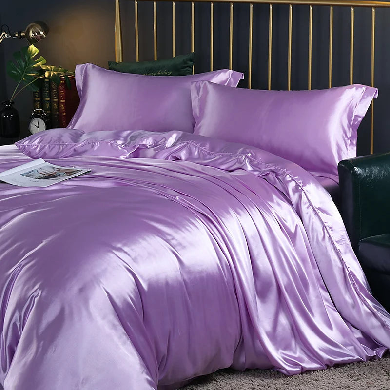 Luxury silk bedsheet set with duvet cover, pillowcases, and fitted sheet in solid color, from 𝕄𝕔 𝕋𝕙𝕖 𝔹𝕝𝕒𝕔𝕜 𝔻𝕚