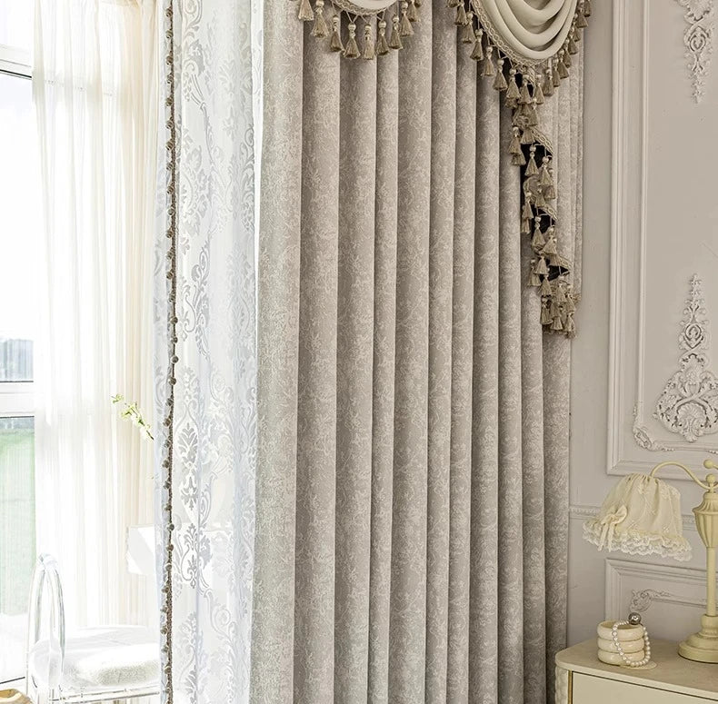 New Relief Jacquard Beige Chenille Curtains for Living Rooms Bedrooms Balconies Villas Custom Window Screens Valance - https://mohammadcollection.com