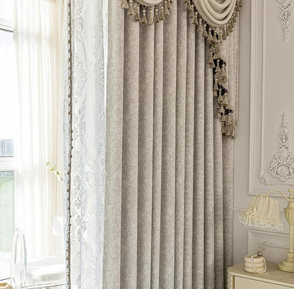 New Relief Jacquard Beige Chenille Curtains for Living Rooms Bedrooms Balconies Villas Custom Window Screens Valance - https://mohammadcollection.com
