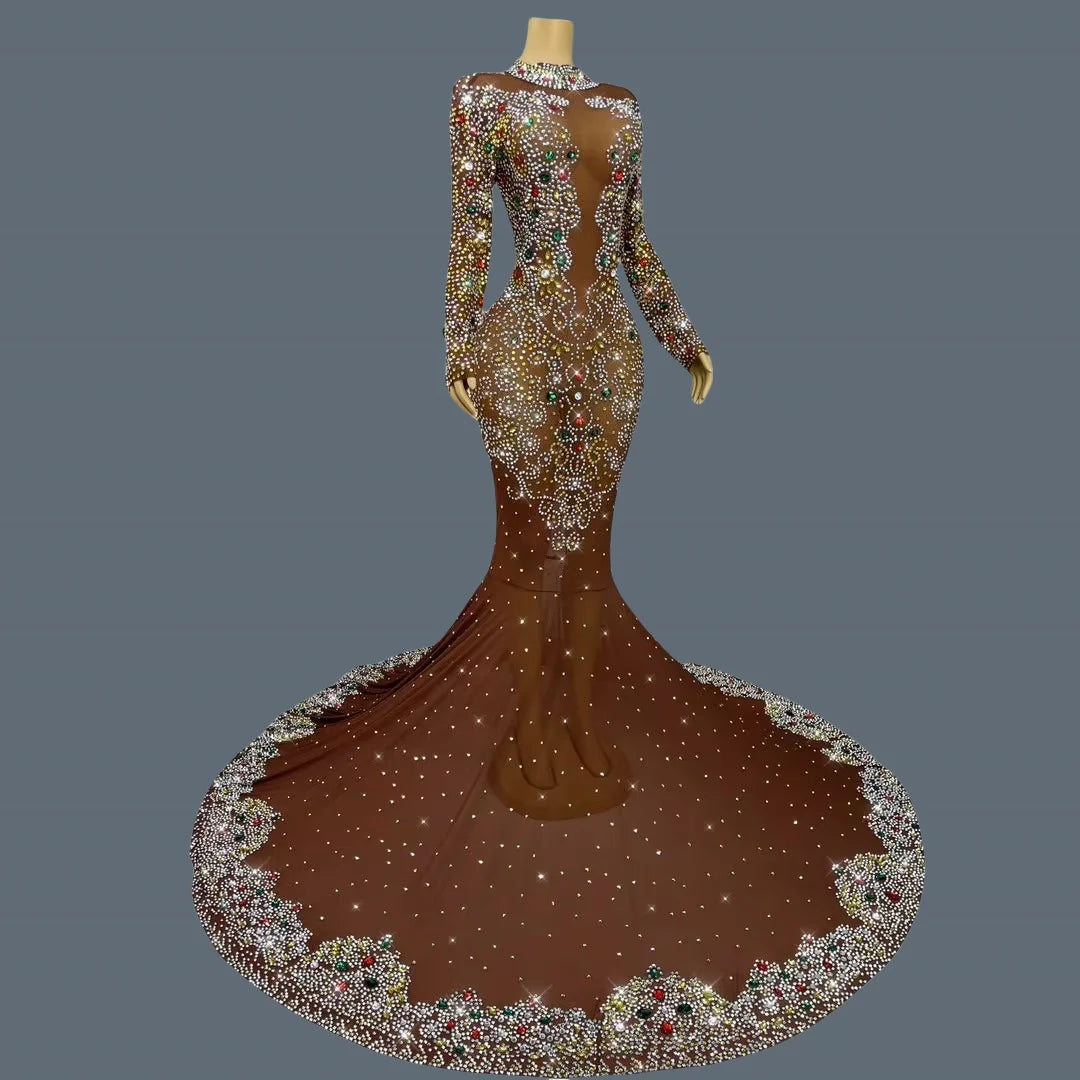 MC THE BLACK DIAMOND luxury floor-length dress with sparkling crystals, elegant and glamorous evening wear for special occasions.