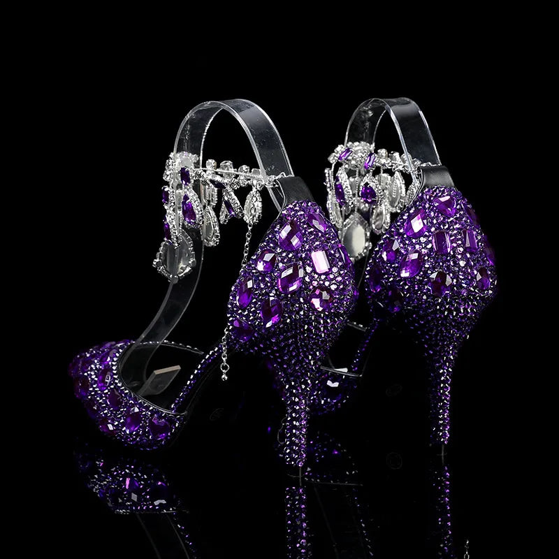 Bling Luxury Handmade Full Rhinestones Women Pumps Fashion Diamonds Crystal Pendant Banquet High heels Party Prom Wedding Shoes - https://mohammadcollection.com