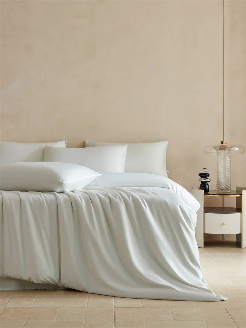 Silk bedding set from MC Collection made of 100% Mulberry Silk, featuring smooth, luxurious fabric in elegant home decor style.