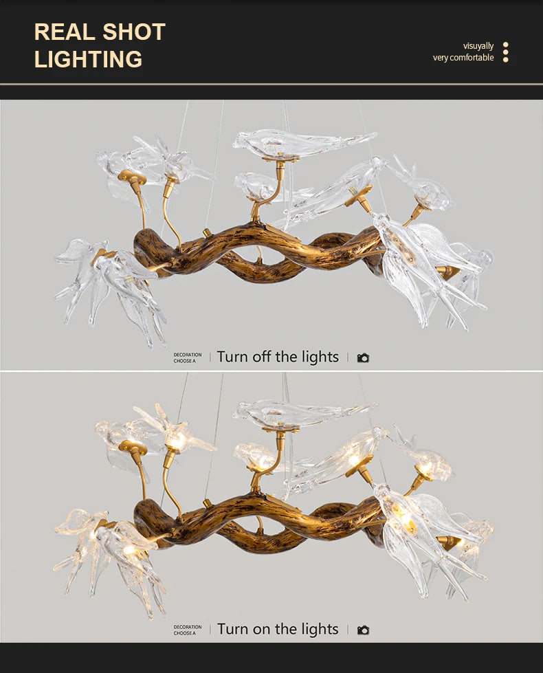 Vintage Round Bird Ceiling Chandelier Swallow