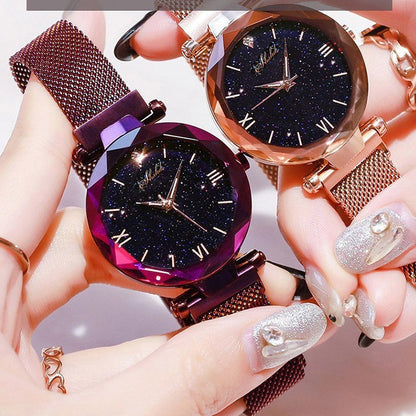 Starry Quartz Watch with Lazy Magnet Strap by Mohammad Collection, slip-on shoes featuring starry quartz design and magnetic strap.