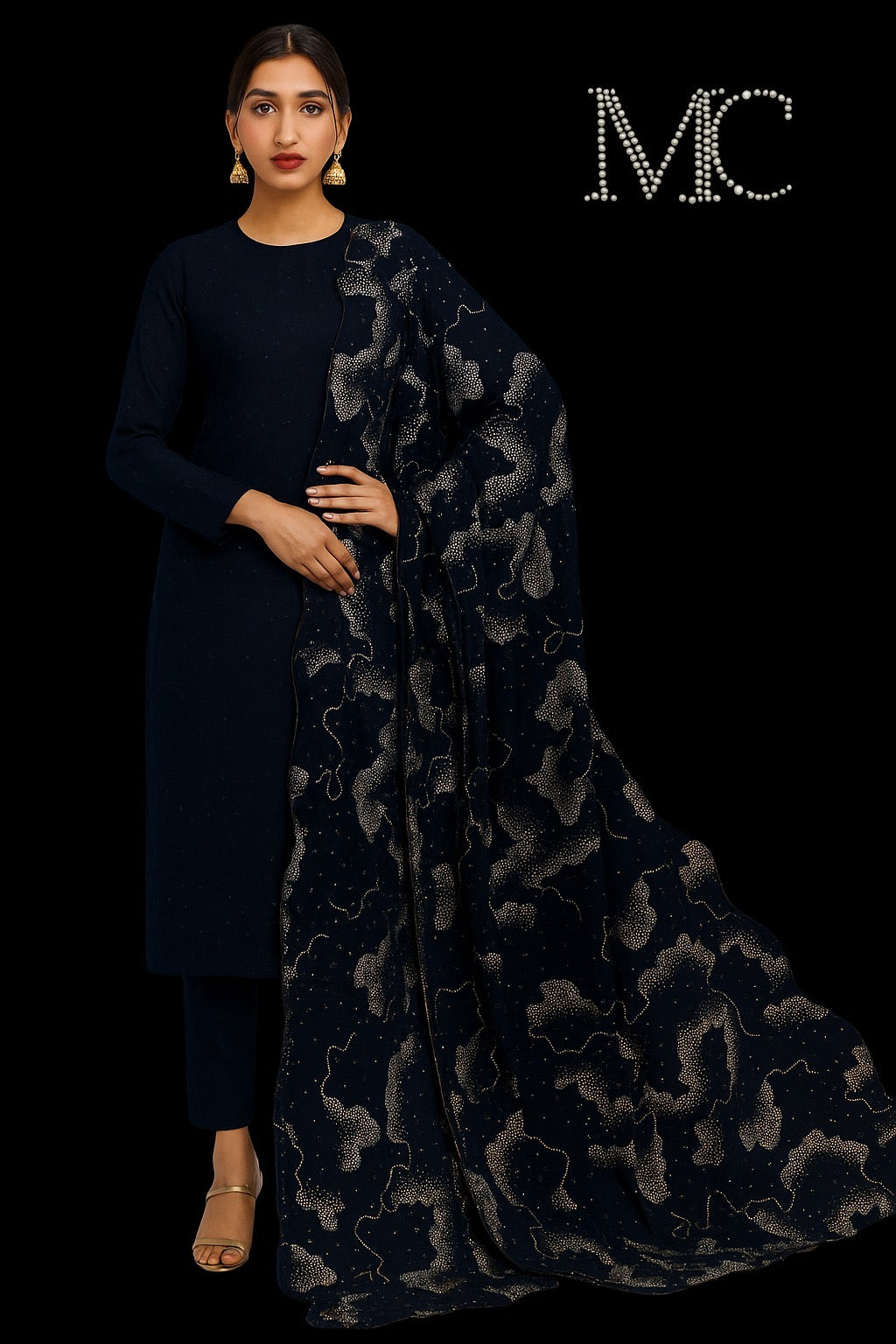Luxurious navy blue fabric velvet from Mohammad Collection, showcasing soft, plush texture and elegant drape.