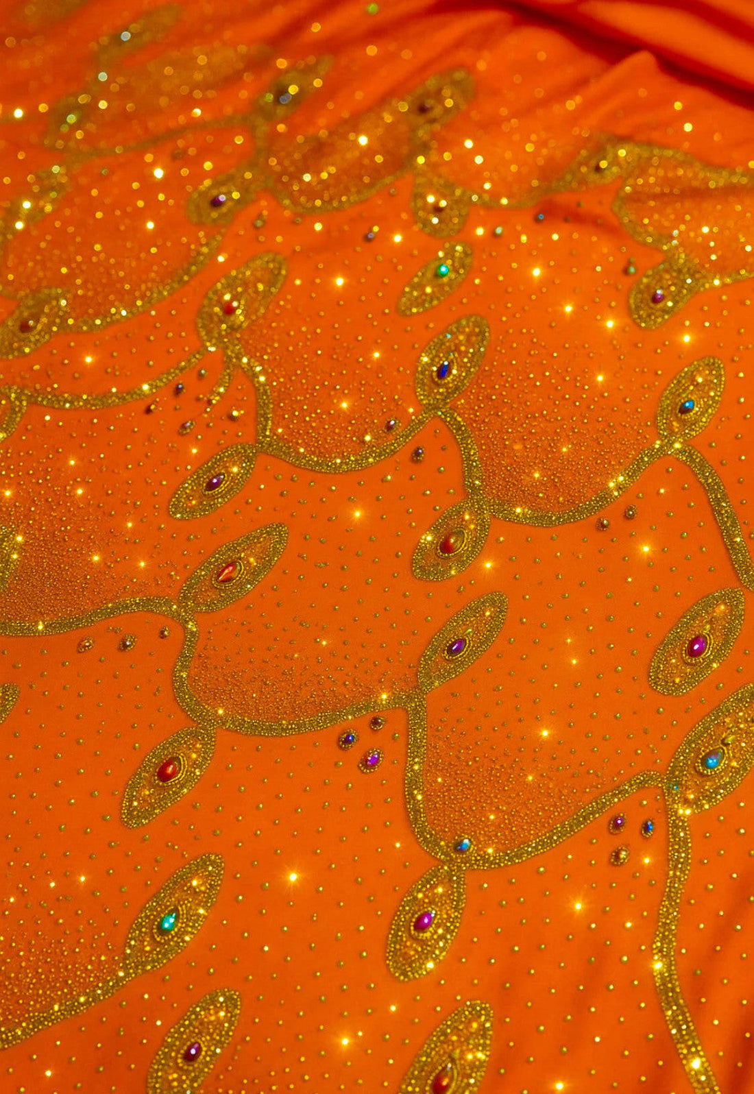 Luxury Hand-Embellished Orange Fabric – Royal Diamond Stonework | Premium
