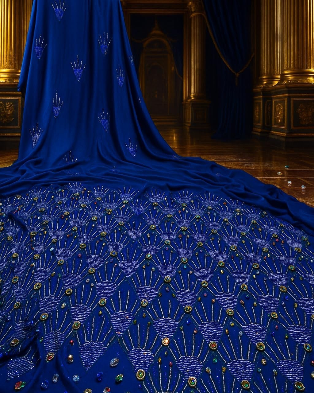 Luxury Blue Rhinestone Chiffo Fabric ? Wedding Drapes or Dressmaking ? 60" Wide,